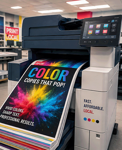 Vivid color copies coming off the press