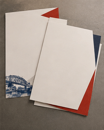 Blank letterhead sheets in the More Ink brand colors