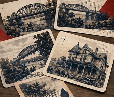 Finished postcards laid out flat